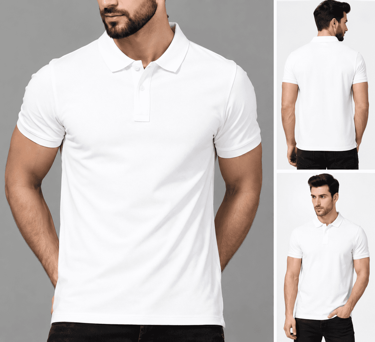 Men's Cotton Blend Regular Polo T-Shirt – Grey Printed