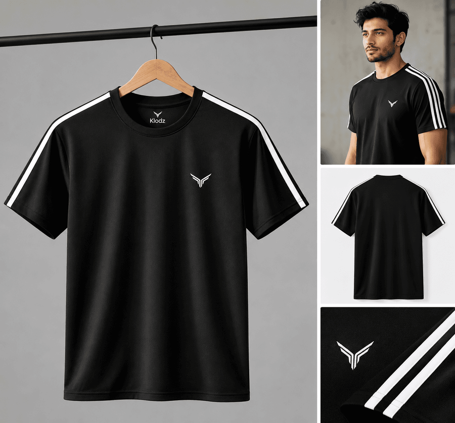 Elvesta Men's Black T-Shirt | Regular Fit Cotton Blend