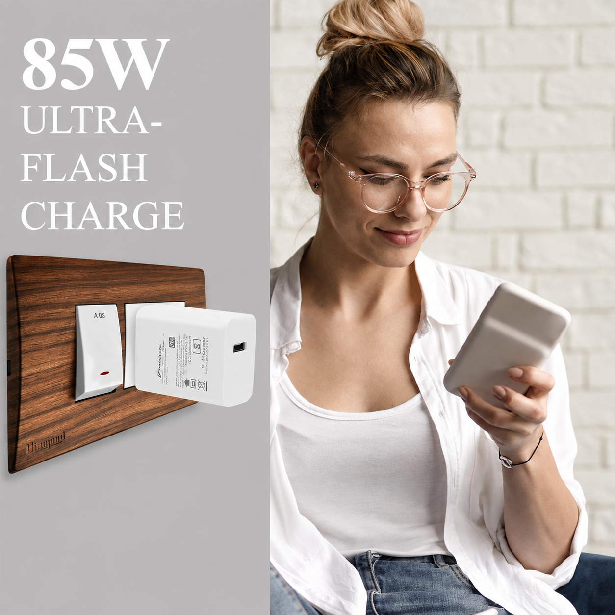 85W Flash Charger with Type-C Cable – Fast Wall Charger