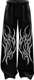Men's Black Baggy Jogger Pants with White Tribal Print