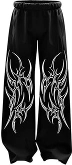 Men's Black Baggy Jogger Pants with White Tribal Print